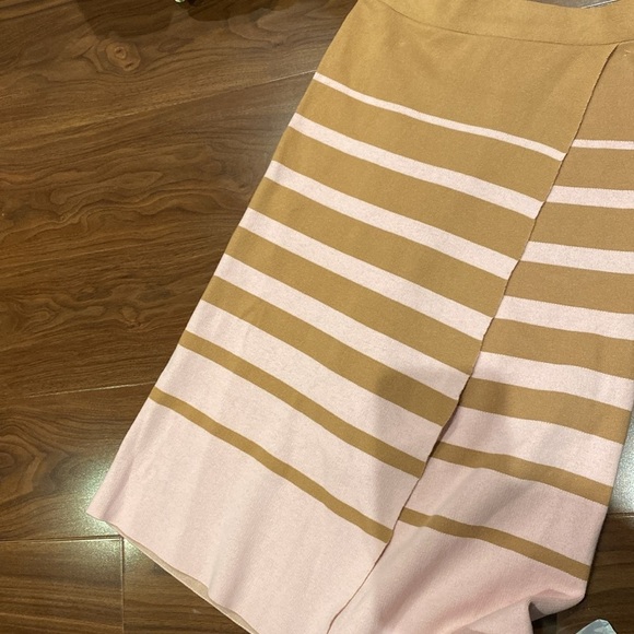 JOOSTRICOT / PEACHSKIN brown pink camel striped wrap effect skirt Ponte midi XS - Picture 4 of 7